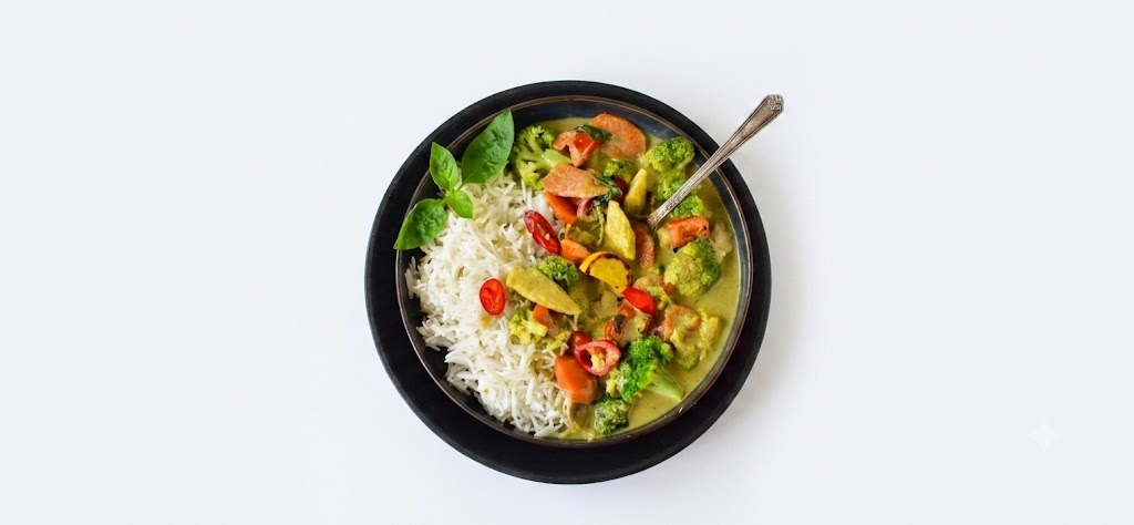 Green Thai Curry With Lavender Rice